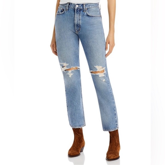 AGOLDE Mia Straight leg Distressed Jeans Rule size 24 light wash - Picture 3 of 15